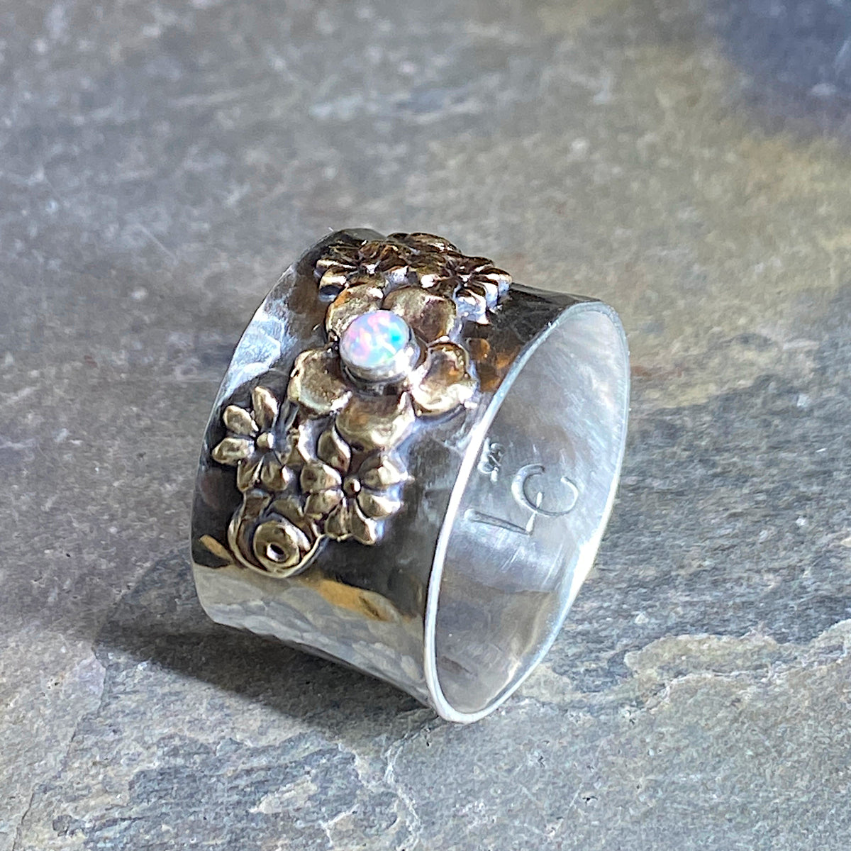 Flower and Leaf Sterling Silver Band Ring from Thailand, 'Siam Bouquet